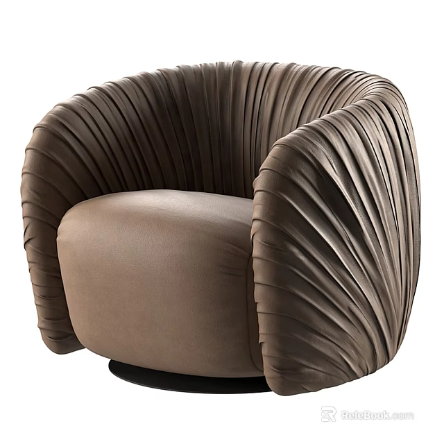 Brown Single Sofa with Pleated Design and Rounded Armrests for Modern Living Room 3d model 
