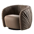 Brown Single Sofa with Pleated Design and Rounded Armrests for Modern Living Room