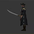 Man In Pirate Costume With Tricorn Hat Long Coat And Red Sash