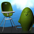 Green Children's Chair With Penguin Shaped Figure On Blue Water Background