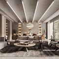 Modern Living Dining Room Interior Design With Wooden Walls Sofa Coffee Table And Pendant Lighting