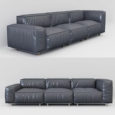 Modern Three-seater Leather Sofa With Stitching Details And Metal Legs For Living Room 3d model
