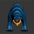 Blue And Yellow Fantasy Reptilian Creature 3D Model With Open Mouth Sharp Teeth Standing Pose