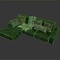 Modern Green L shaped Sofa With Plaid Blanket And Decorative Cushions