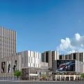 Modern Commercial Street With High Rise Buildings Illuminated Plaza And Retail Shops