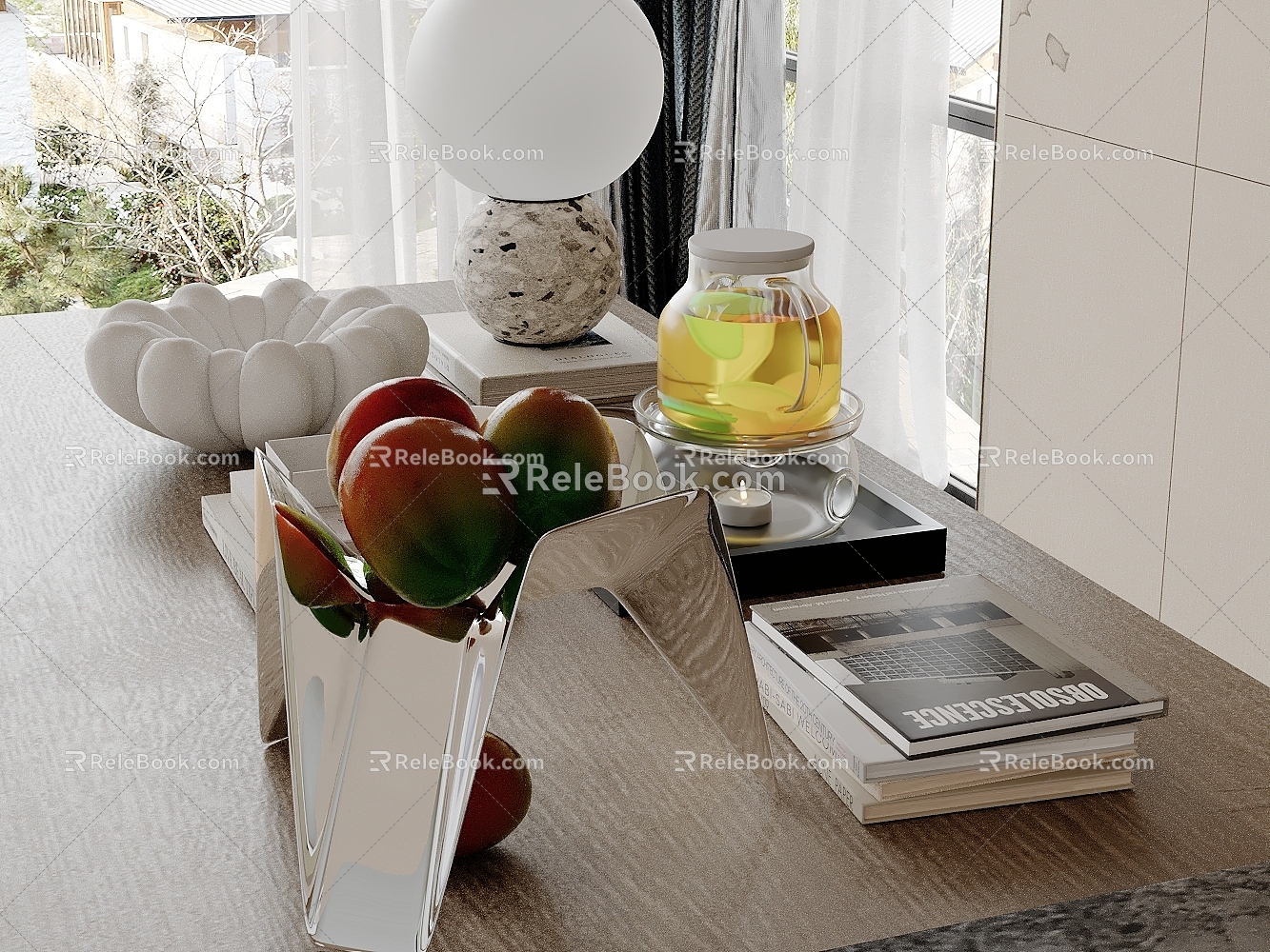 Modern Table Ornaments Table Lamp Fruit Tray Teapot Books 3d model