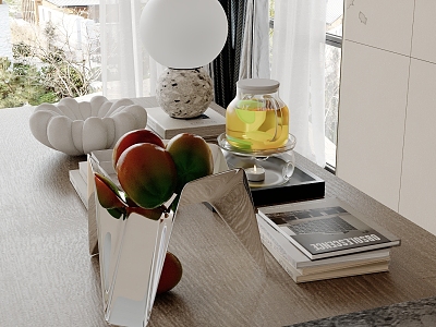 Modern Table Ornaments Table Lamp Fruit Tray Teapot Books 3d model