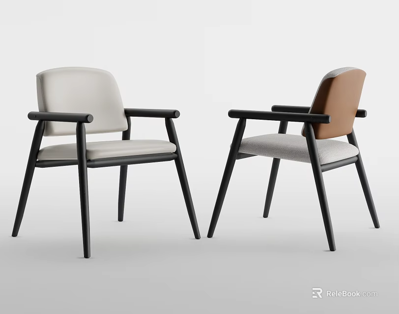Modern Dining Chairs With Armrests Black Frames And Upholstered Seats In Different Colors 3d model 