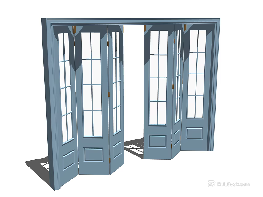 Blue Folding Doors With Glass Panels Open Design For Modern Home Interior 3d model 