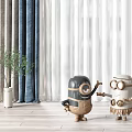Modern Interior With Navy Blue Light Gray Curtains Sheer Panels And Green Plants