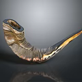 Artistic Sculpture Carving Curved Horn Shaped With Textured Bronze Gold Gradient On Dark Background