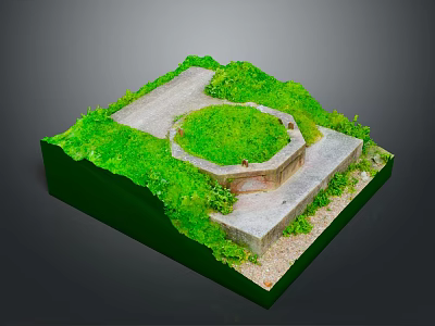 Natural Scene Model Featuring Green Grass Circular Area Octagonal Stone Structure And Stone Path 3d model