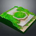 Natural Scene Model Featuring Green Grass Circular Area Octagonal Stone Structure And Stone Path