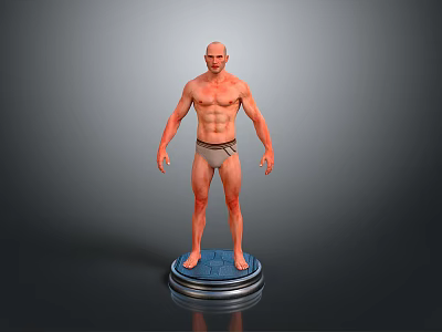 Shirtless Male 3D Model in Underwear on Blue Base with Gray Background 3d model