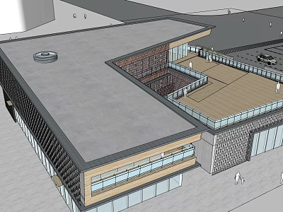 Modern Sales Office Building With Flat Roof Glass Curtain Wall And Terrace 3d model