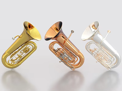 Shiny Brass Tubas Musical Instruments With Gold Copper And Silver Finishes 3d model