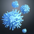 Blue Virus Particles 3D Rendered With Multiple Spikes On Dark Background 3d model