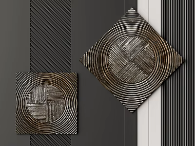 Modern Square Wall Decor With Concentric Circles And Metallic Texture 3d model