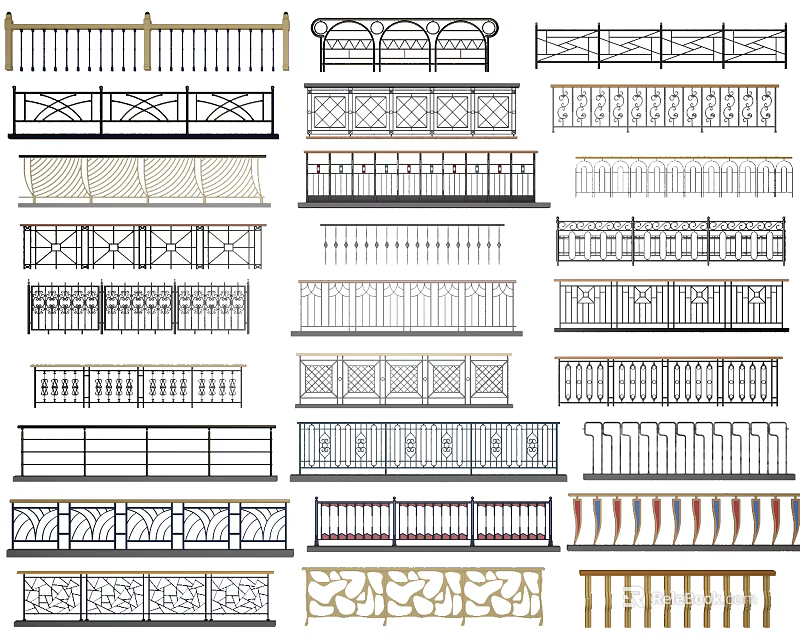 Various Decorative Fence Designs With Intricate Patterns And Classic Styles 3d model 
