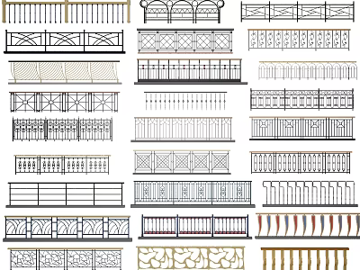 Various Decorative Fence Designs With Intricate Patterns And Classic Styles 3d model