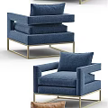 Modern Accent Chairs In Blue Brown Beige With Gold Metal Frame And Comfortable Seats