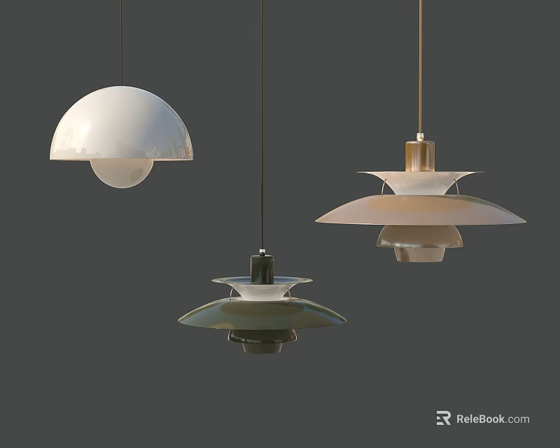 Modern Pendant Lights Featuring Three Different Stylish Designs In White And Beige Tones 3d model