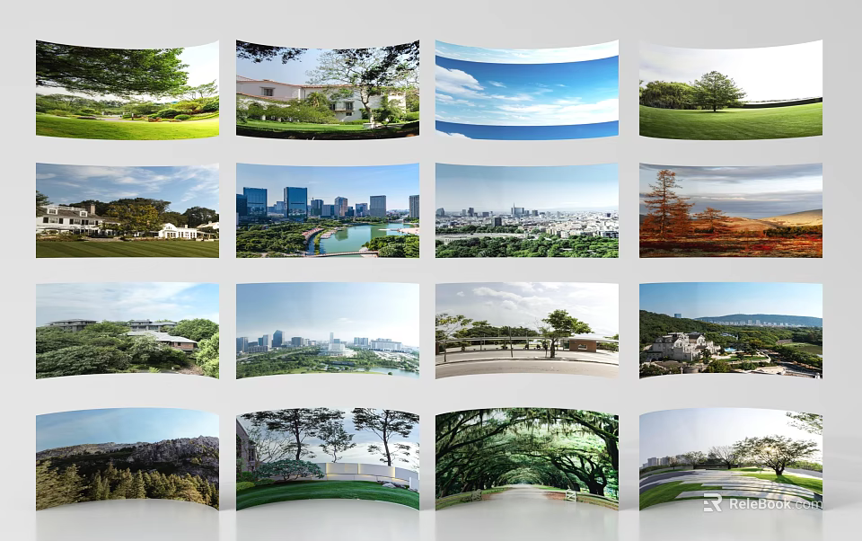 Scenic Landscape Collage Comprising Nature Urban Views Trees Rivers and City Skylines 3d model 