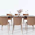 Elegant Modern Dining Table Set With Brown Chairs Black Table And Vase Decor 3d model