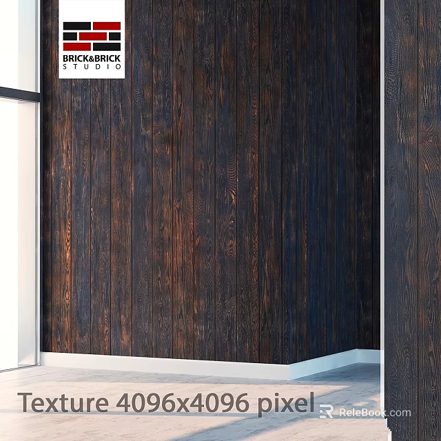 Dark Wooden Wall Panel Component for Interior Decoration with Natural Wood Grain 3d model 