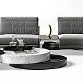 Modern Gray Sectional Sofa With Round Coffee Table And Decorative Cushions 3d model