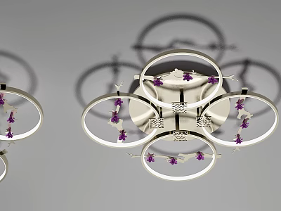 Modern LED Ceiling Light With Multiple Circular Ring Design And Purple Decor Accents 3d model