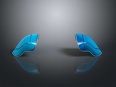 Two Blue Smooth Shiny Weapon Guards With Reflective Glossy Finish On Dark Background 3d model