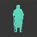 Elderly Man Standing in Traditional Clothing Holding Walking Stick Against Gray Background
