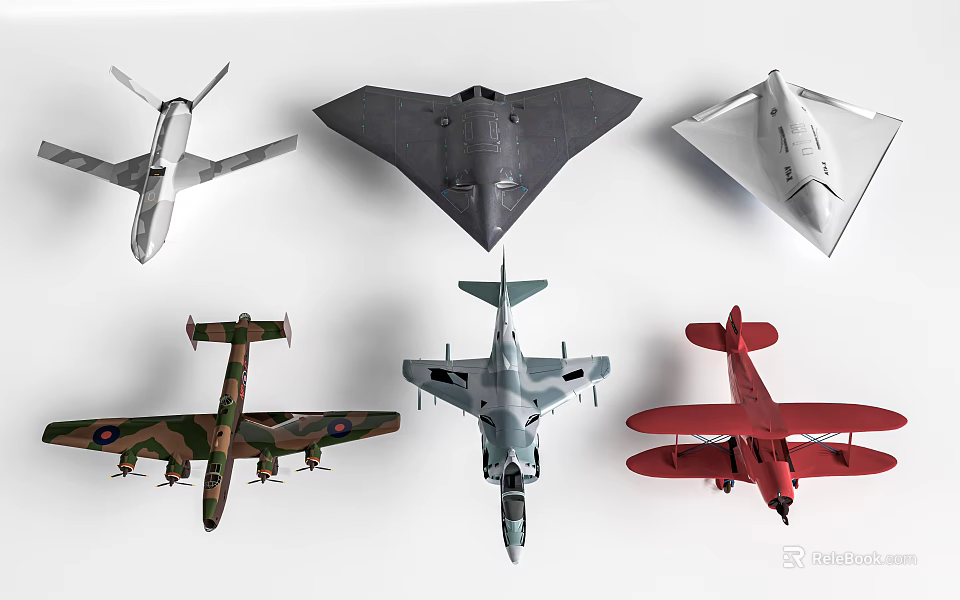 Various Fighter Jet Models in Black Camo Grey and Red Colors and Designs 3d model