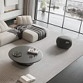 Modern Living Room Beige Sectional Sofa And Black Round Coffee Table Set With Decorative Pillows