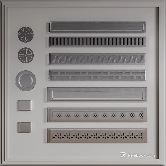Modern Bathroom Accessories with Various Textured Strips and Decorative Panels 3d model