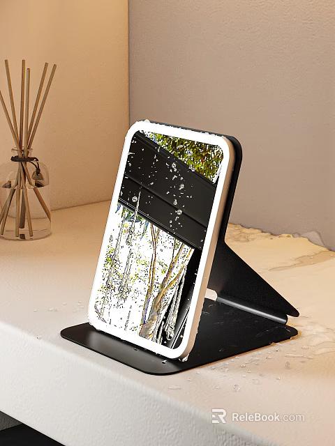 Elegant Tabletop Mirror with Stand Reflecting Trees and Aromatherapy Bottle for Home Decor 3d model 