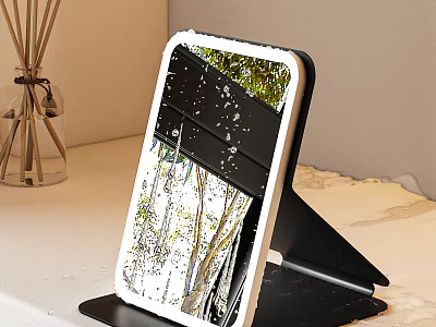 Elegant Tabletop Mirror with Stand Reflecting Trees and Aromatherapy Bottle for Home Decor 3d model