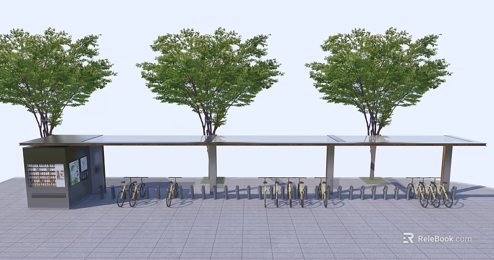 Outdoor Canopy for Bicycle Parking Area with Trees and Open Public Space 3d model 