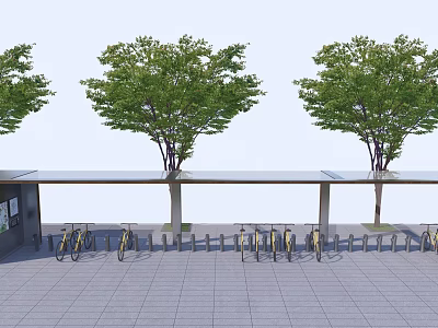 Outdoor Canopy for Bicycle Parking Area with Trees and Open Public Space 3d model