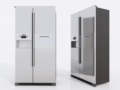 Modern Double Door Refrigerators and Freezers in White and Stainless Steel Design 3d model