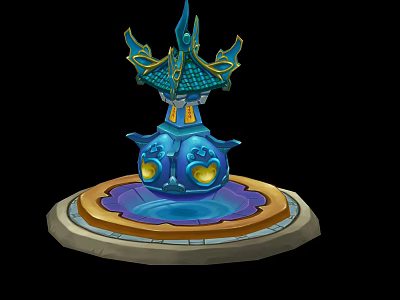 Intricate Blue Scenic Structure With Decorative Top Water Basin Base And Yellow Accents 3d model