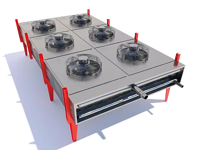Industrial Heating Radiator System With Multiple Fans Metal Panels Red Brackets And Pipe Connections 3d model