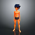 Shirtless Male Character With Short Hair Standing In Black Shorts Against Gray Background