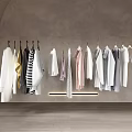 Stylish Minimalist Clothes Hanging on Wall in Modern Interior with Arch and Various Colors