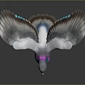 Pigeon Spreading Wings With Iridescent Blue Purple Green Feathers And Gray Wings On Dark Background