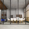 Modern Industrial Style Reception Area With Comfortable Dining Seats And Full Height Glass Partitions