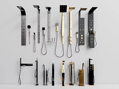 Modern Shower Fixtures With Black Gold Silver Finishes And Contemporary Design 3d model