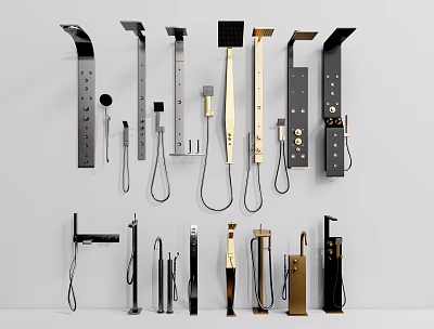 Modern Shower Fixtures With Black Gold Silver Finishes And Contemporary Design 3d model