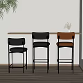 Modern Leather Bar Stools With Black Brown Seats And Metal Frame By Wooden Counter